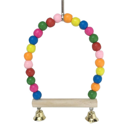 PETS EMPIRE Wooden Colorful Beads Bell Bird Swing Toys