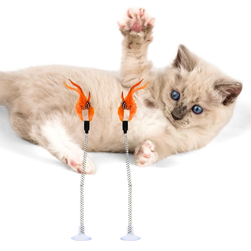 PETS EMPIRE Spring & Feather Teaser for Kittens & Cats (Pack of 2)