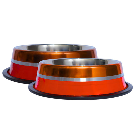 Pets Empire Stainless Steel Pets Bowl (700ml x 2, Orange & Red)