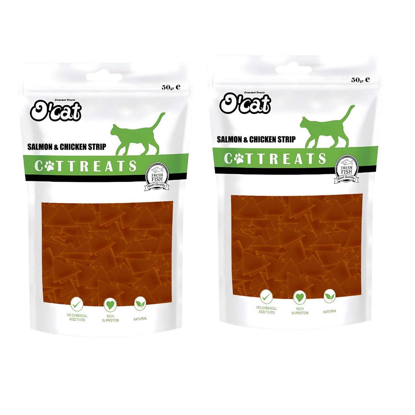 O'cat Dental & Training Cat Treats for All Life Stages of Cat (Salmon & Chicken) 2 Pouches (2 x 50g)
