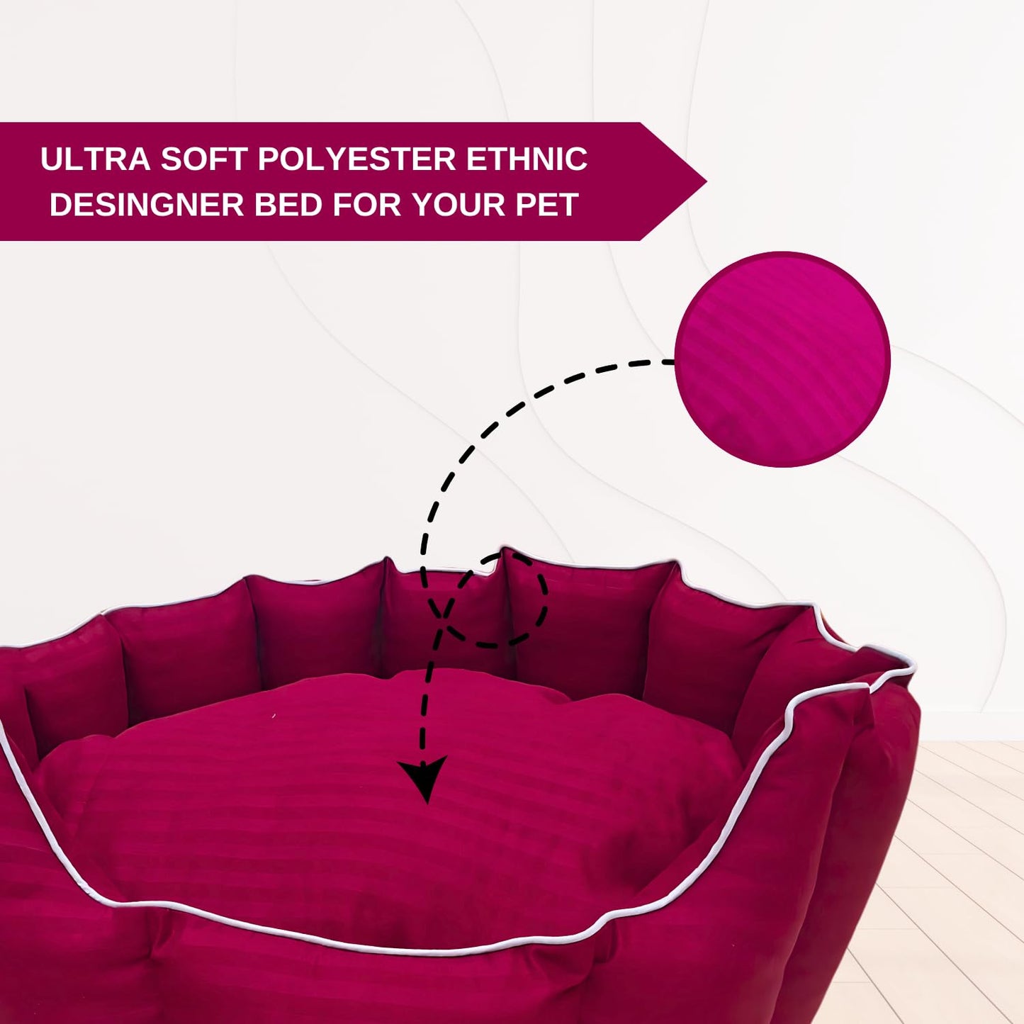 PETS EMPIRE Round Lounger Beds with Pillow for Dogs - Maroon
