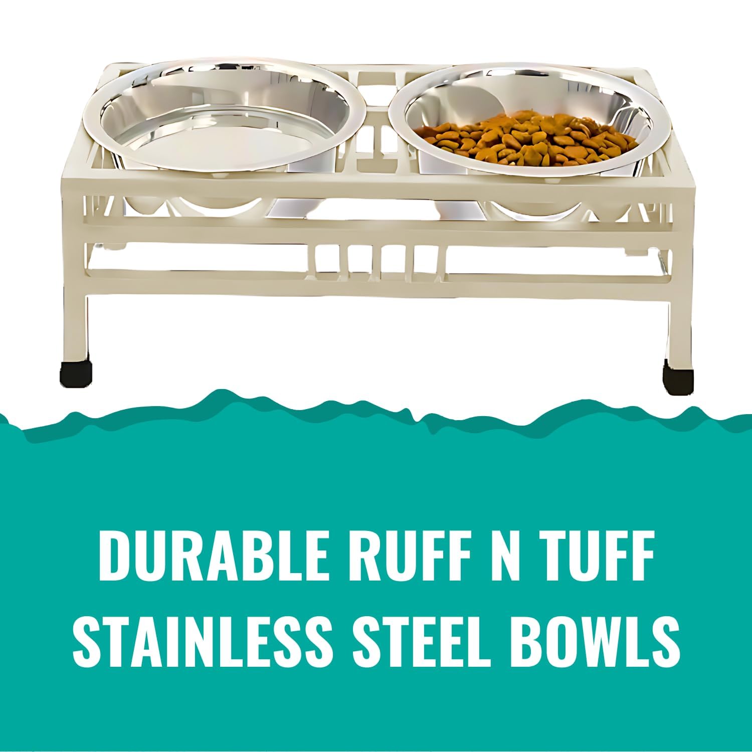 Pets Empire Stainless Steel Food & Water Bowls with Iron Stand (Cream Color)