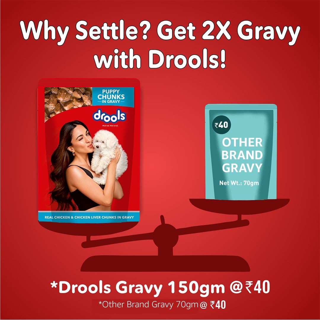Drools Real Chicken and Chicken Liver Chunks in Gravy Puppy Wet Dog Food - 150g