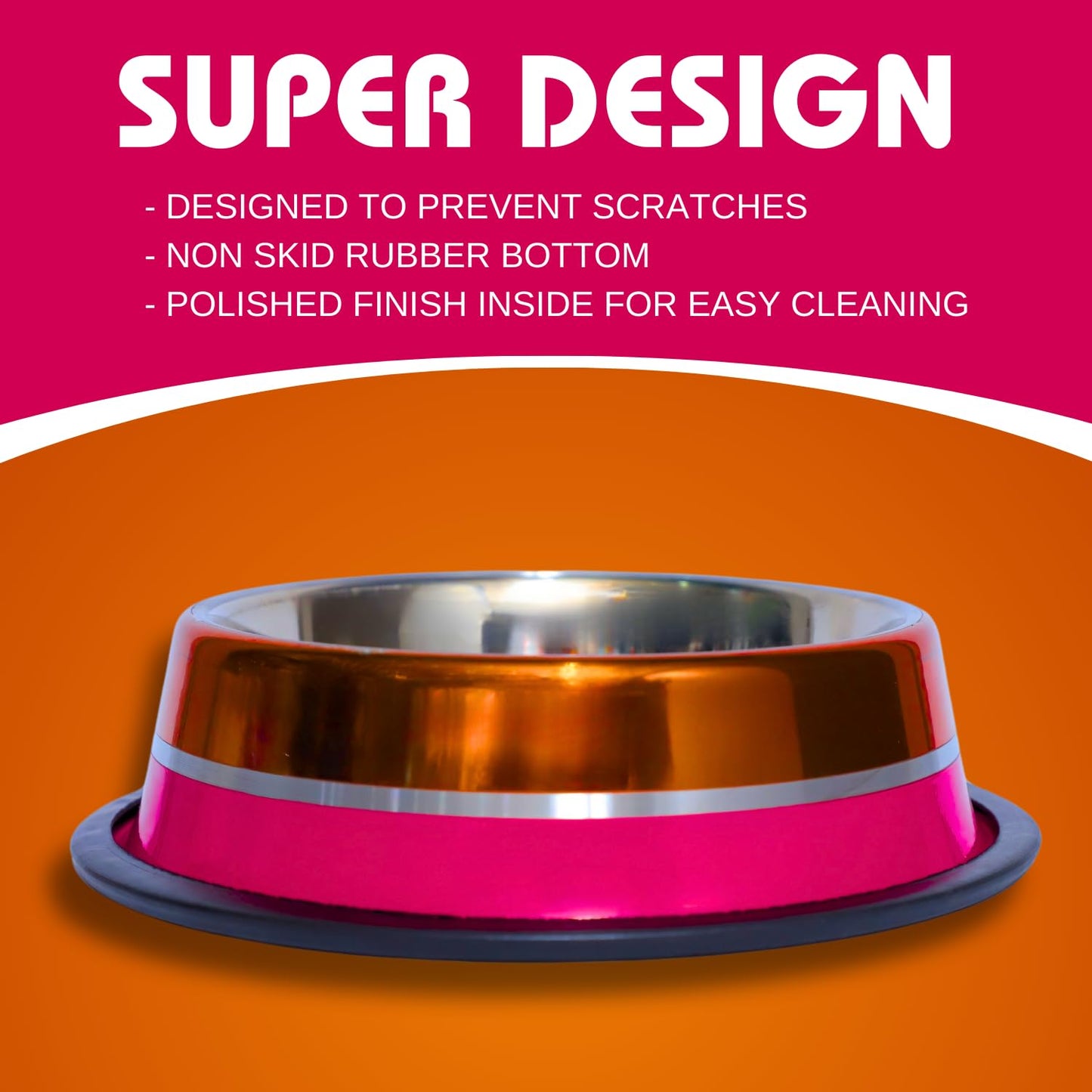 Pets Empire Stainless Steel Pets Bowl (700ml x 2, Pink & Red)