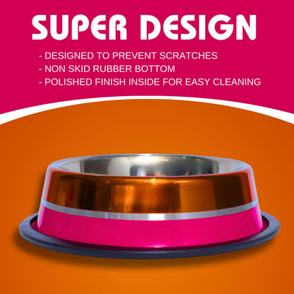 Pets Empire Stainless Steel Pets Bowl (700ml x 2, Pink & Red)