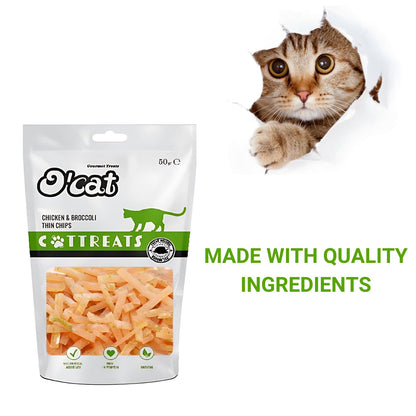 O'Cat Combo of Chicken & Broccoli Thin Chips with Tuna Mini Stick Snacks 50g