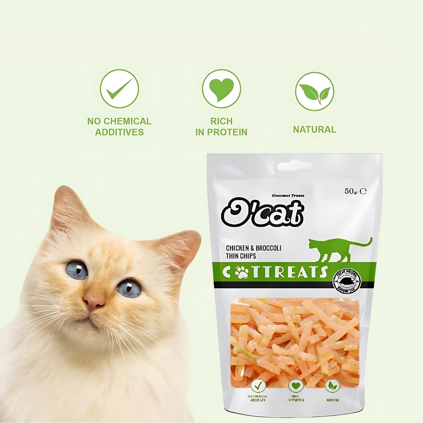 O'Cat Combo of Chicken & Broccoli Thin Chips with Tuna Mini Stick Snacks 50g