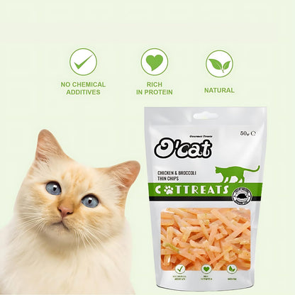 O'Cat Combo of Chicken & Broccoli Thin Chips with Tuna Mini Stick Snacks 50g