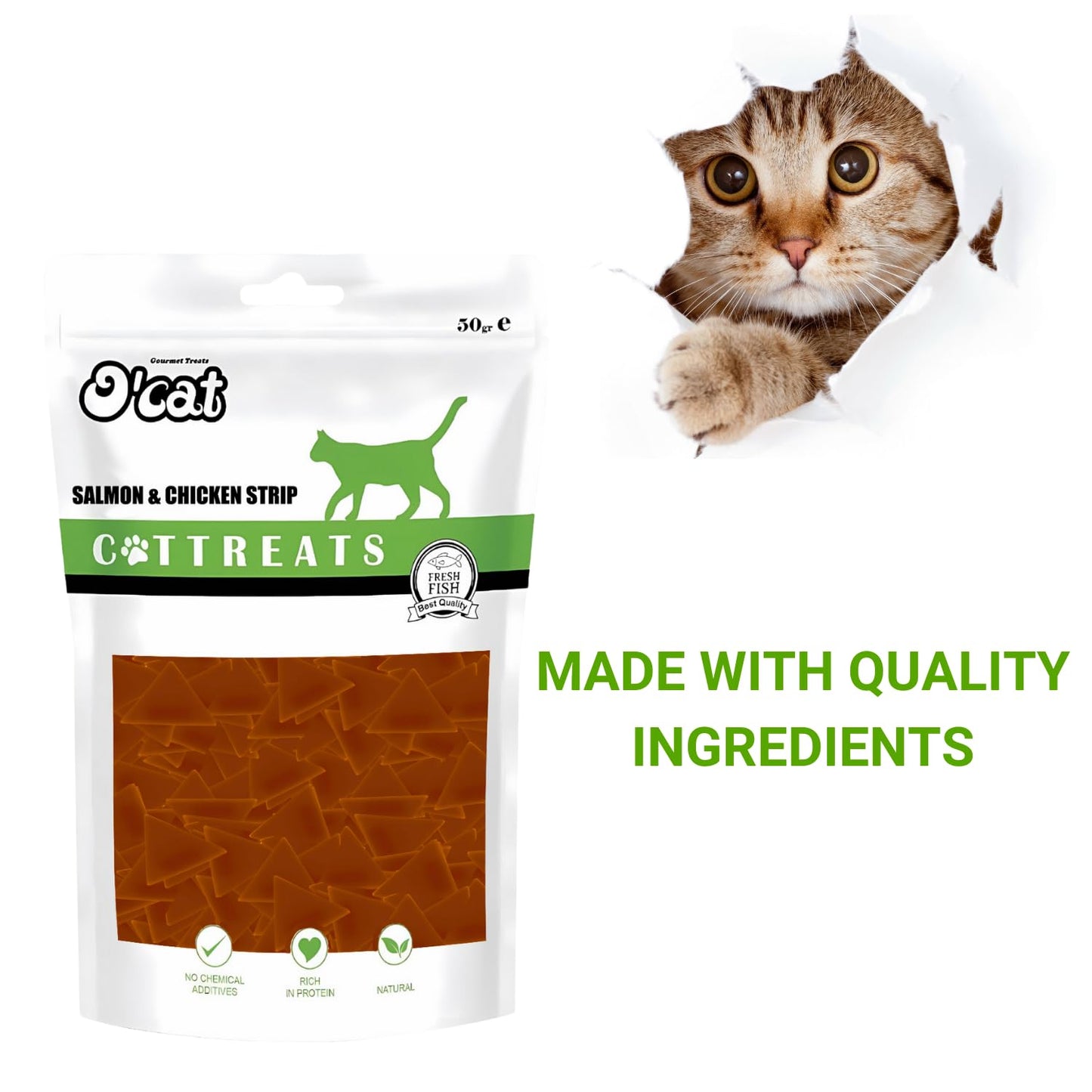 O'cat Dental & Training Cat Treats for All Life Stages of Cat (Salmon & Chicken) 2 Pouches (2 x 50g)