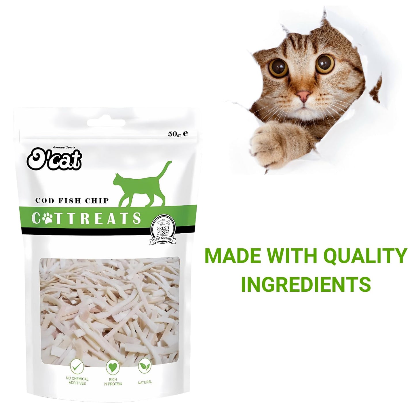O'cat Dental & Training Cat Treats  (CodFish Chip) Pack of 2 x 50g