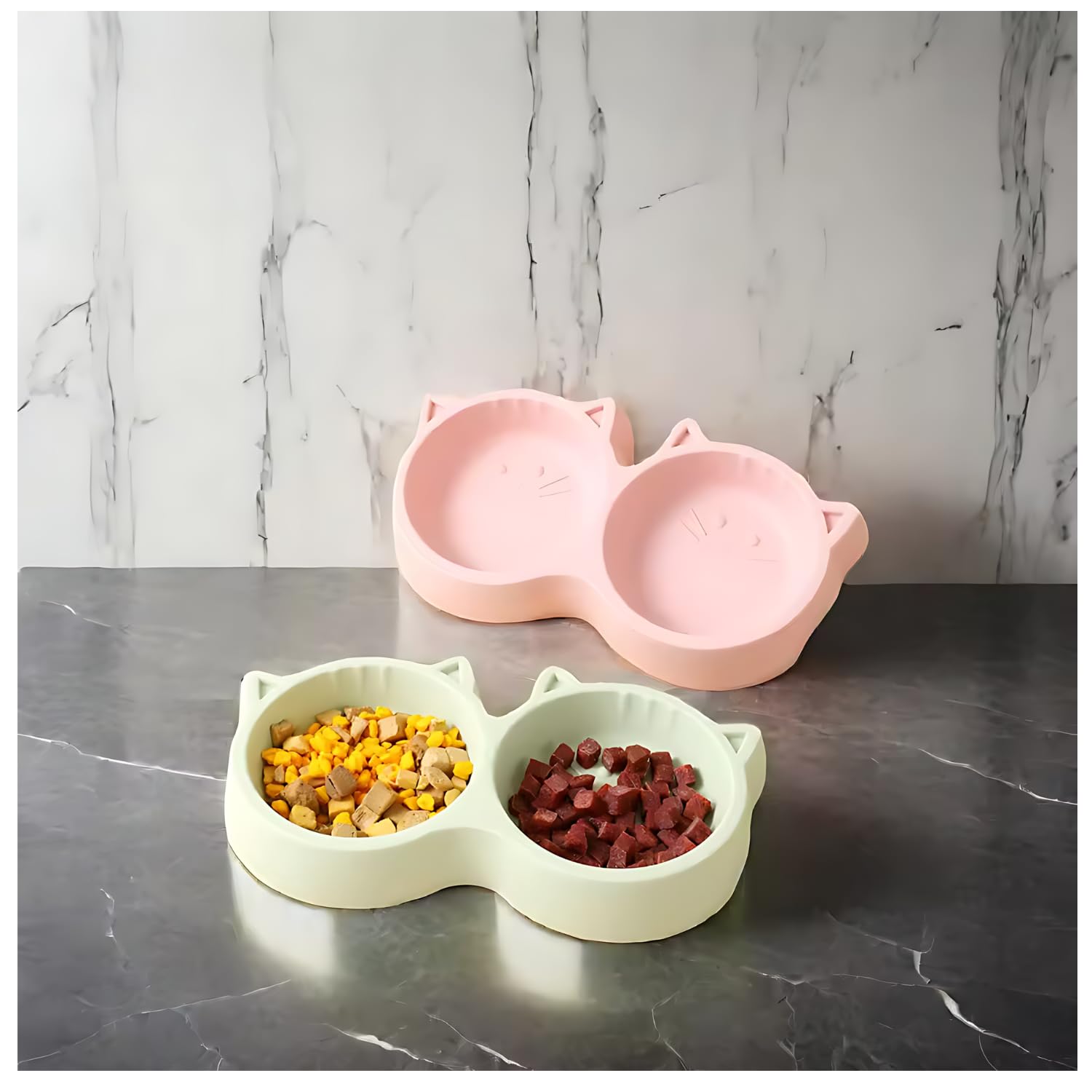 Pets Empire 2-in-1 Feeding Plastic Cat Face bowl (400ml)