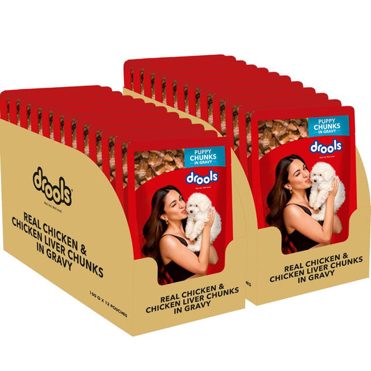 Drools Real Chicken and Chicken Liver Chunks in Gravy Puppy Wet Dog Food - 150g