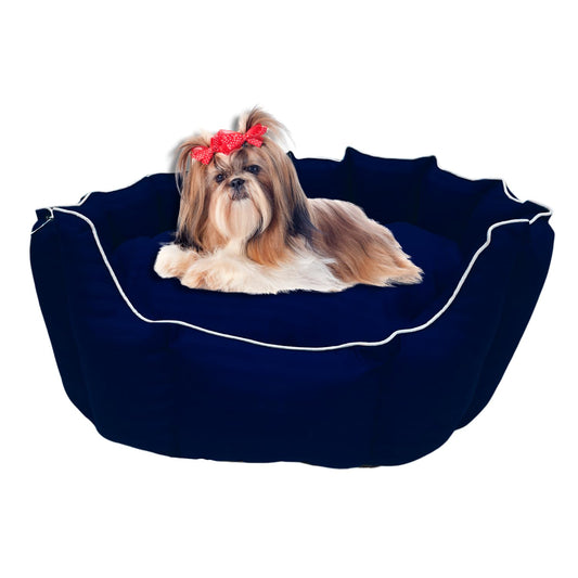 Pets Empire Round Lounger Beds with Pillow for Dogs - Dark Blue