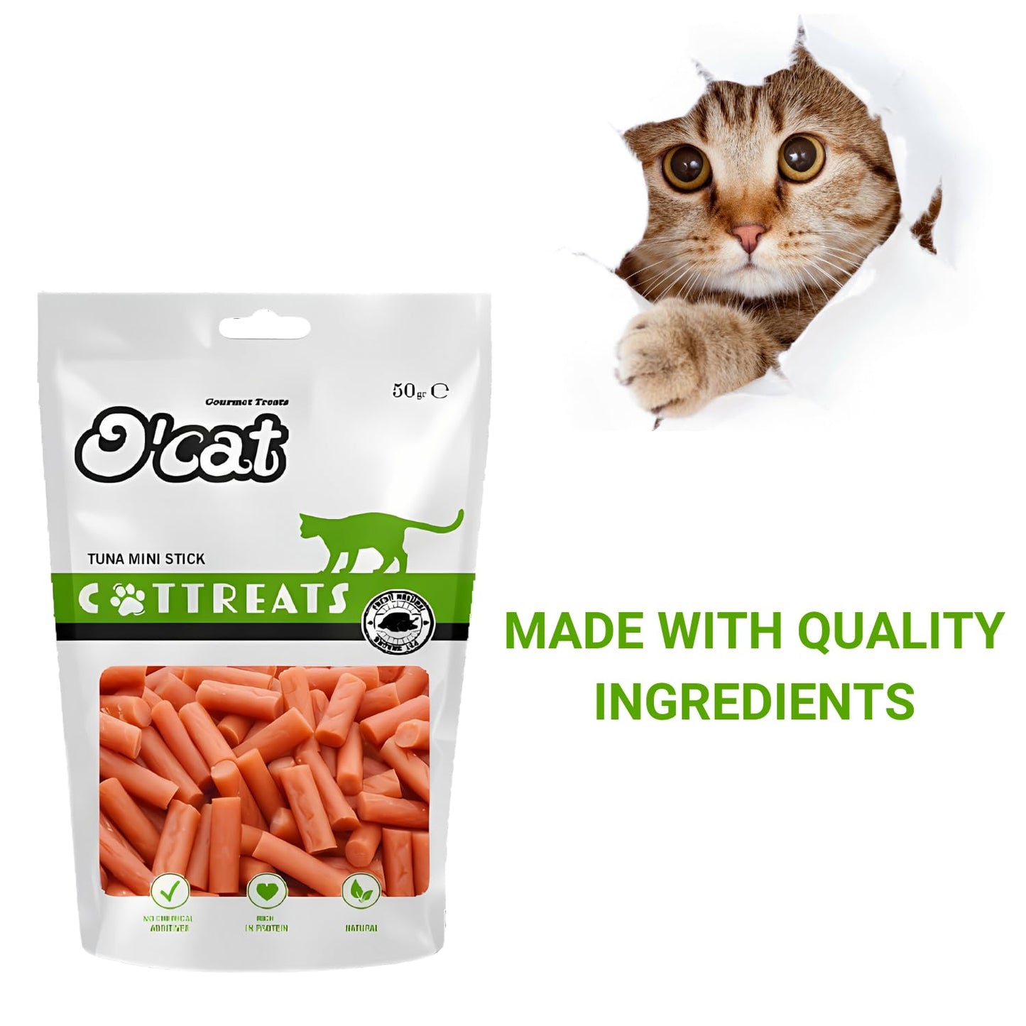 O'Cat Combo of Chicken & Broccoli Thin Chips with Tuna Mini Stick Snacks 50g