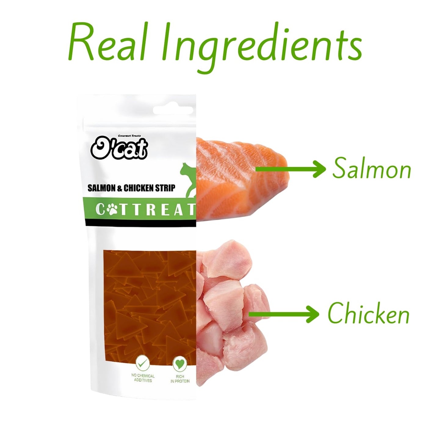 O'cat Dental & Training Cat Treats for All Life Stages of Cat (Salmon & Chicken) 2 Pouches (2 x 50g)