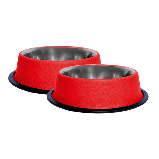 Pets Empire Stainless Steel Pets Bowl (700ml x 2, Red Met)
