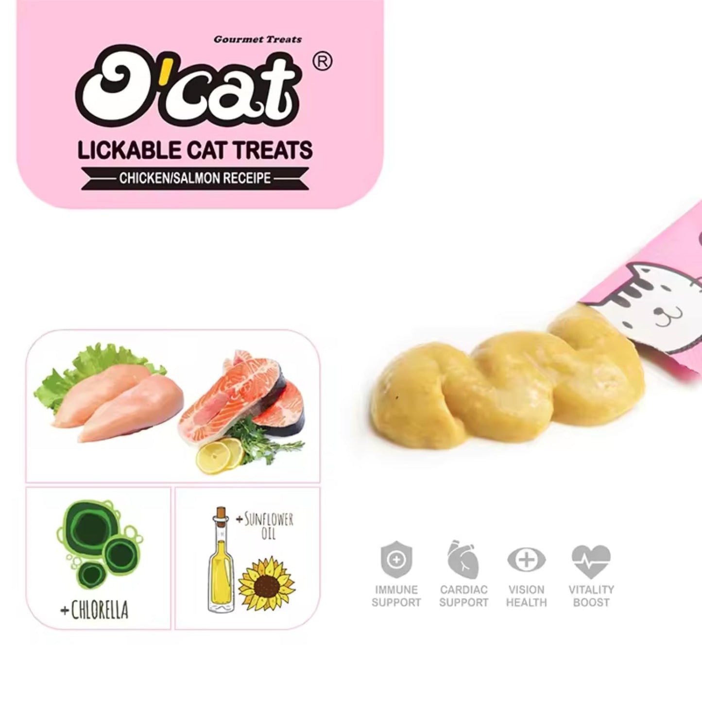 O'Cat Lickable Cat Treat Made with Real Chicken & Salmon
