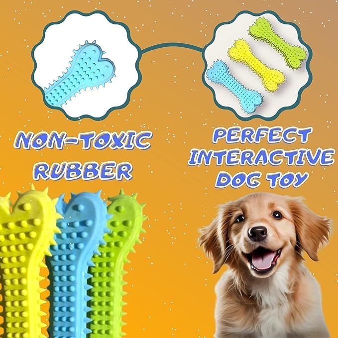 PETS EMPIRE Puppy Spike Rubber Bone Teething Chew Toy Pack of 2 (Multicolor)