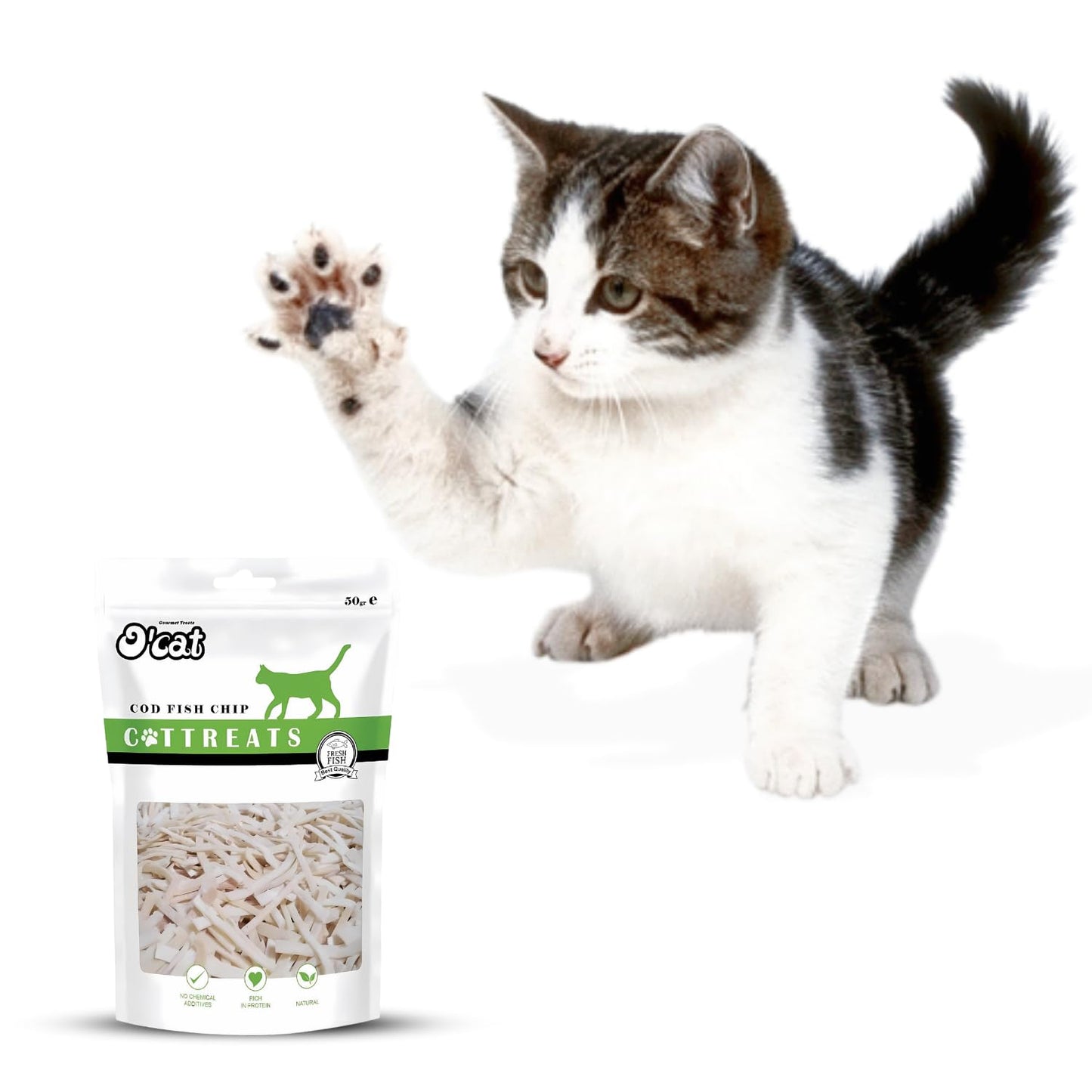 O'cat Dental & Training Cat Treats  (CodFish Chip) Pack of 2 x 50g