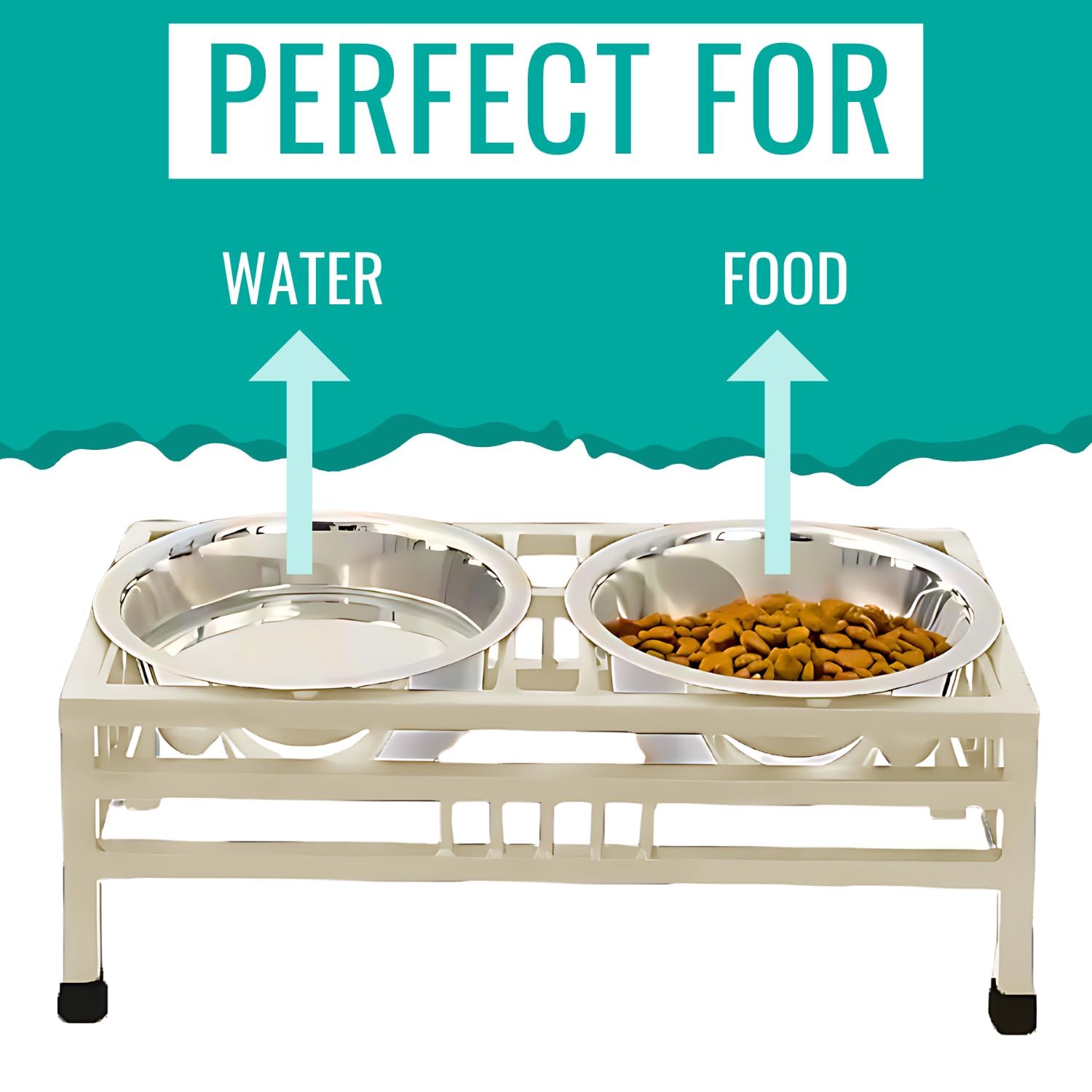 Pets Empire Stainless Steel Food & Water Bowls with Iron Stand (Cream Color)