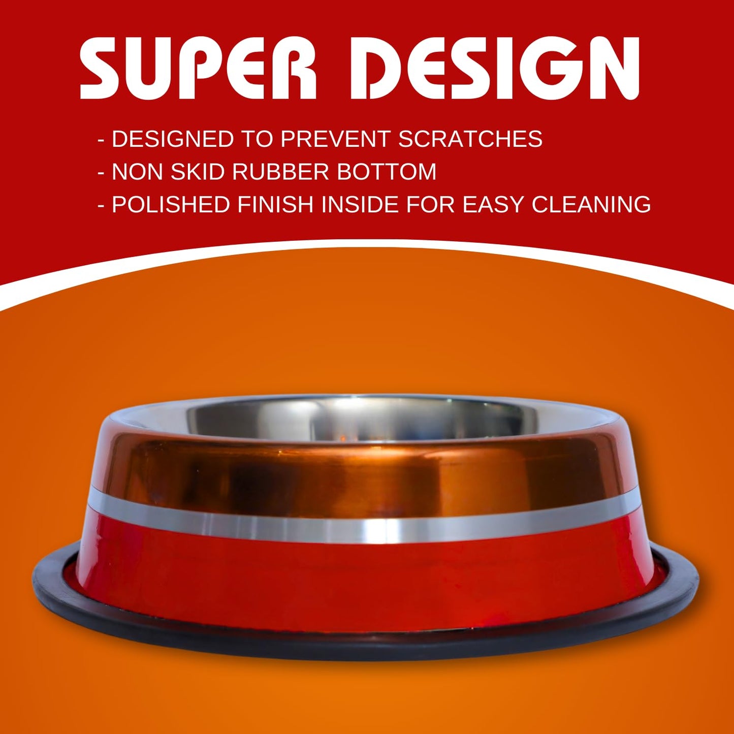 Pets Empire Stainless Steel Pets Bowl (700ml x 2, Orange & Red)