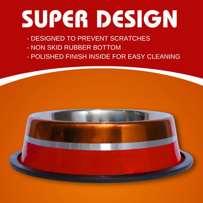 Pets Empire Stainless Steel Pets Bowl (700ml x 2, Orange & Red)