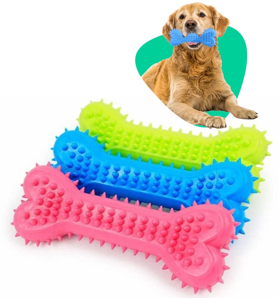 PETS EMPIRE Puppy Spike Rubber Bone Teething Chew Toy Pack of 2 (Multicolor)