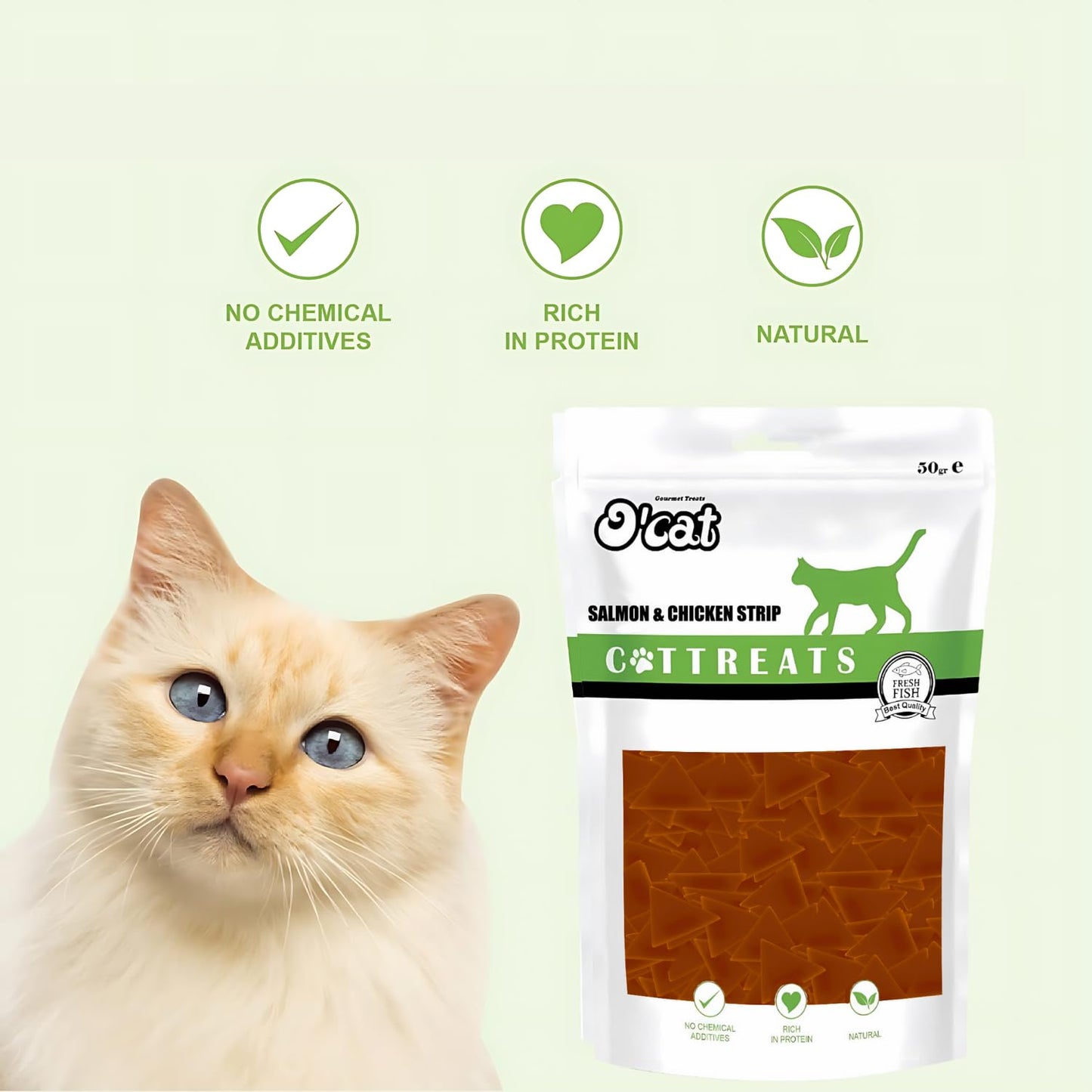 O'cat Dental & Training Cat Treats for All Life Stages of Cat (Salmon & Chicken) 2 Pouches (2 x 50g)