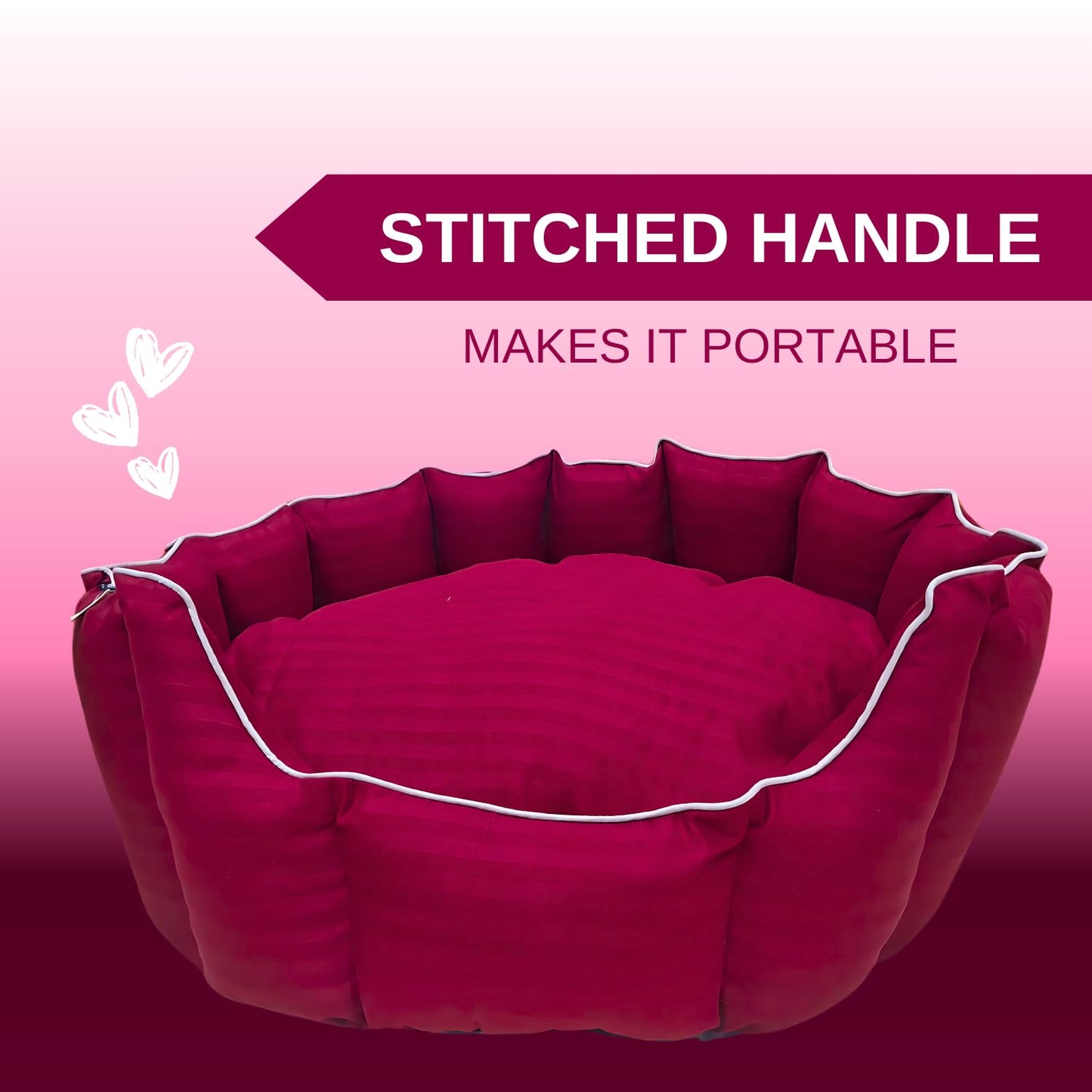 PETS EMPIRE Round Lounger Beds with Pillow for Dogs - Maroon