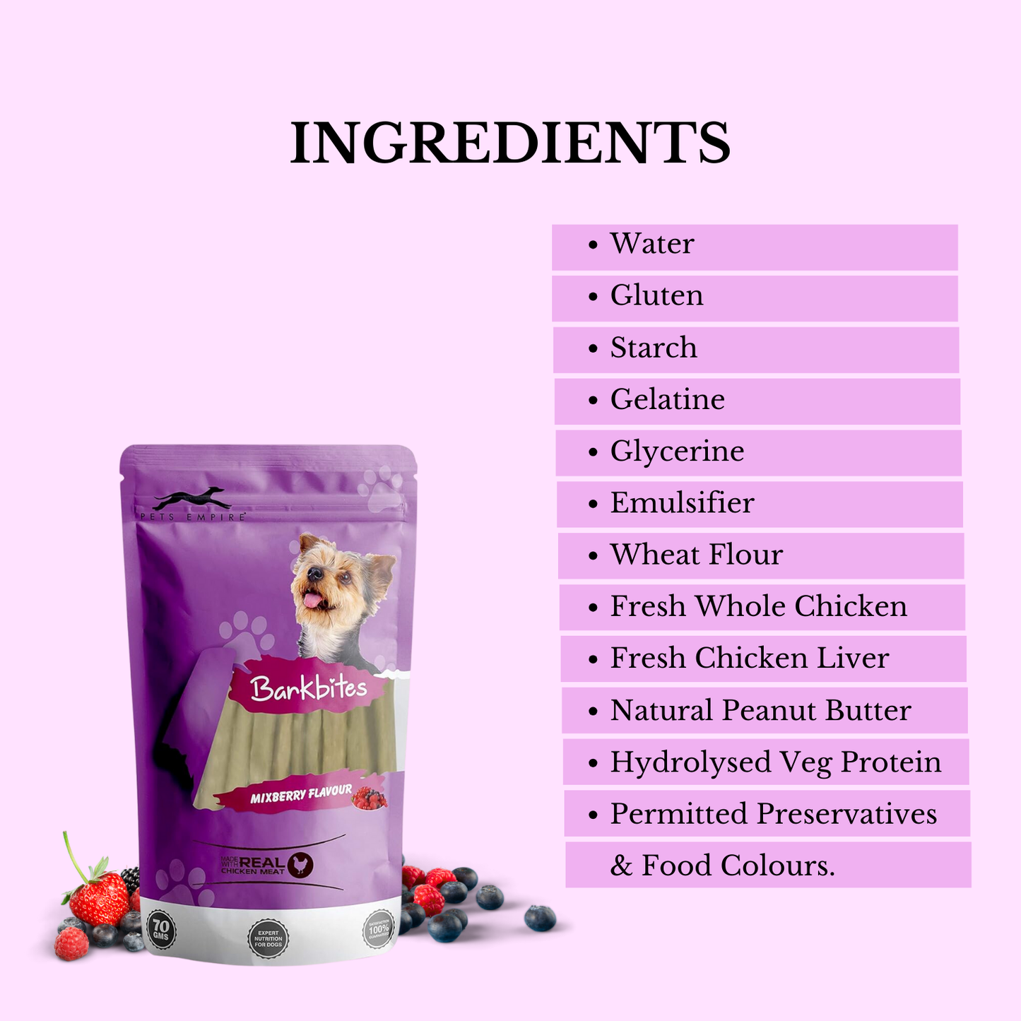 Pets Empire Barkbites Dog Treats 70 GMS (MIXBERRY Flavour)