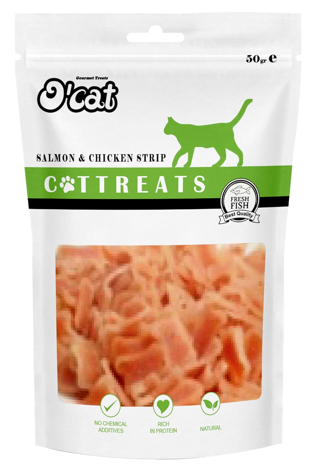 O'Cat Combo Of Salmon & Chicken Strip, Cod Fish Chip and Tuna & Chicken Strip Healthy Cat Treat 50g