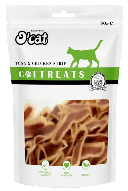 O'Cat Combo Of Salmon & Chicken Strip, Cod Fish Chip and Tuna & Chicken Strip Healthy Cat Treat 50g