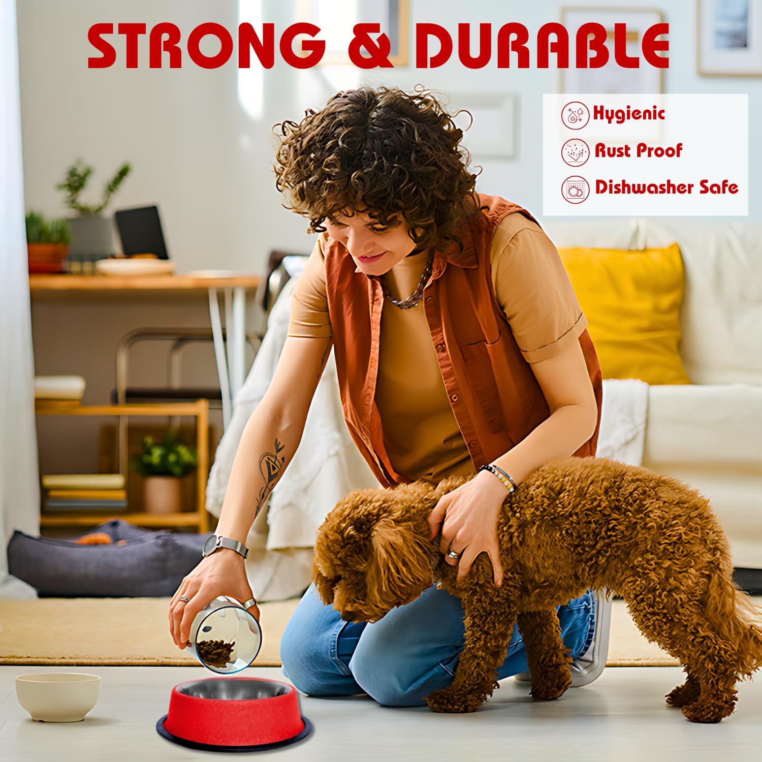 Pets Empire Stainless Steel Pets Bowl (700ml x 2, Blue & Red)