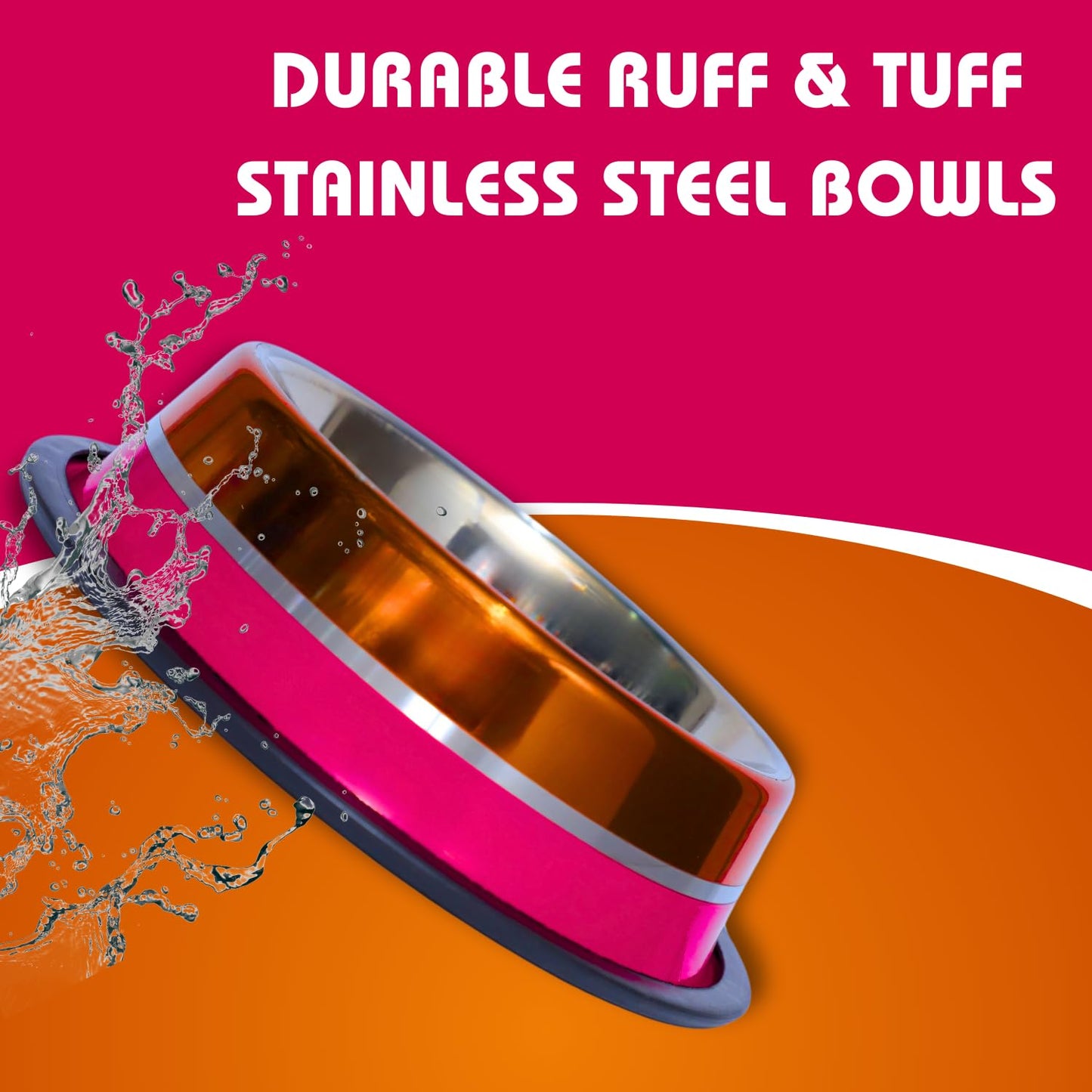 Pets Empire Stainless Steel Pets Bowl (700ml x 2, Pink & Red)