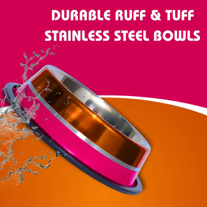 Pets Empire Stainless Steel Pets Bowl (700ml x 2, Pink & Red)