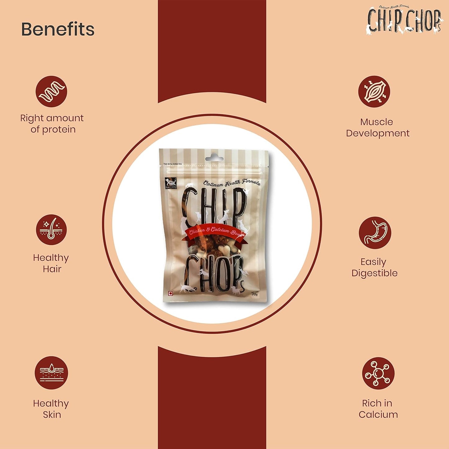 CHIP CHOP CHICKEN & CALCIUM BONE DOG TREATS 70g