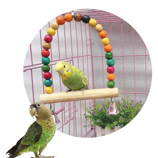 PETS EMPIRE Wooden Colorful Beads Bell Bird Swing Toys