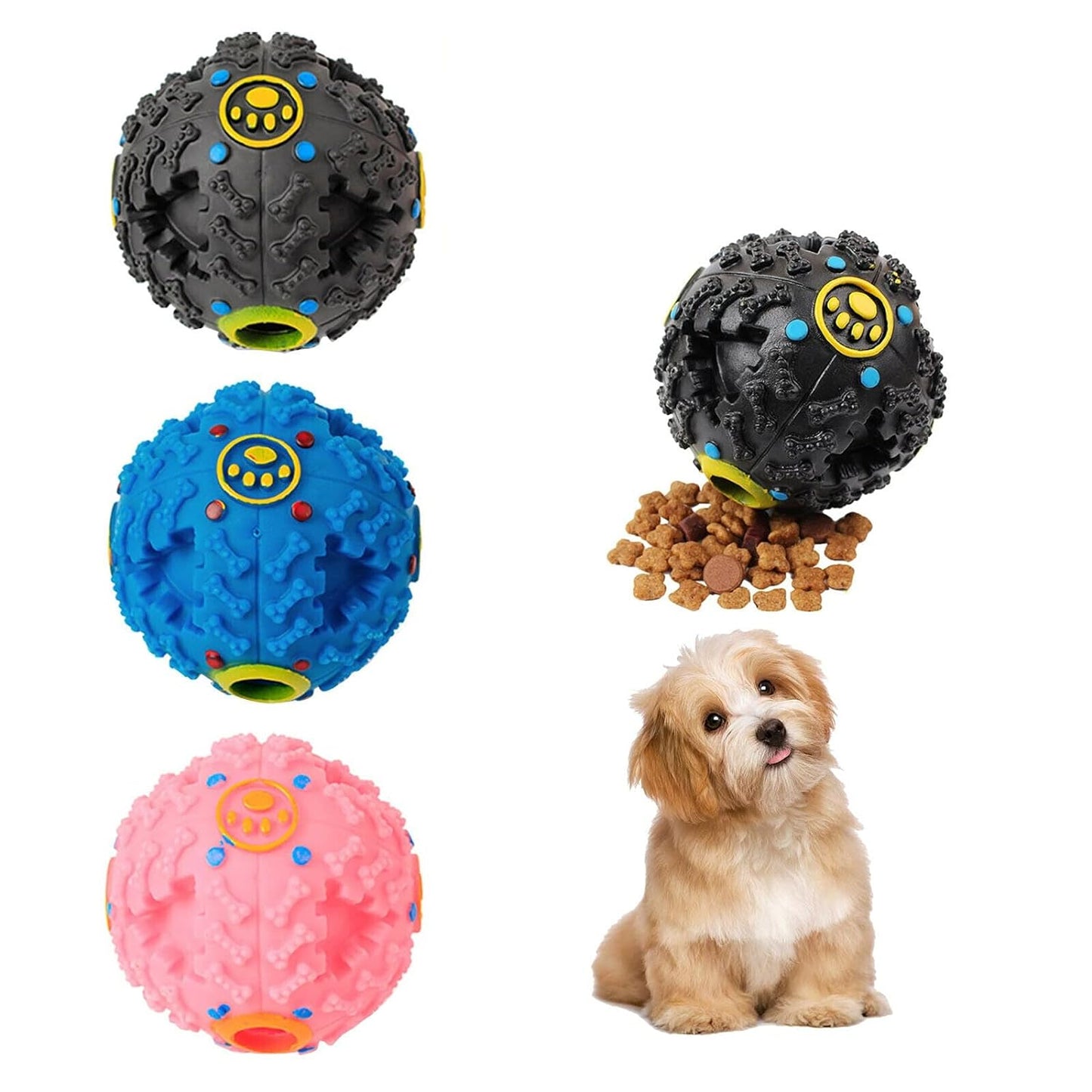 Pets Empire Treat Dispenser Chew Ball with Squeaker for Dogs Multicolor (Pack of 2)