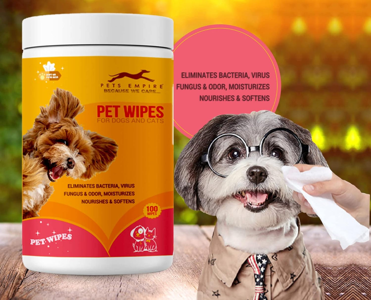 Pets Empire Wet Wipes for Dogs & Cats- 100 Pec. (15x20 cm)