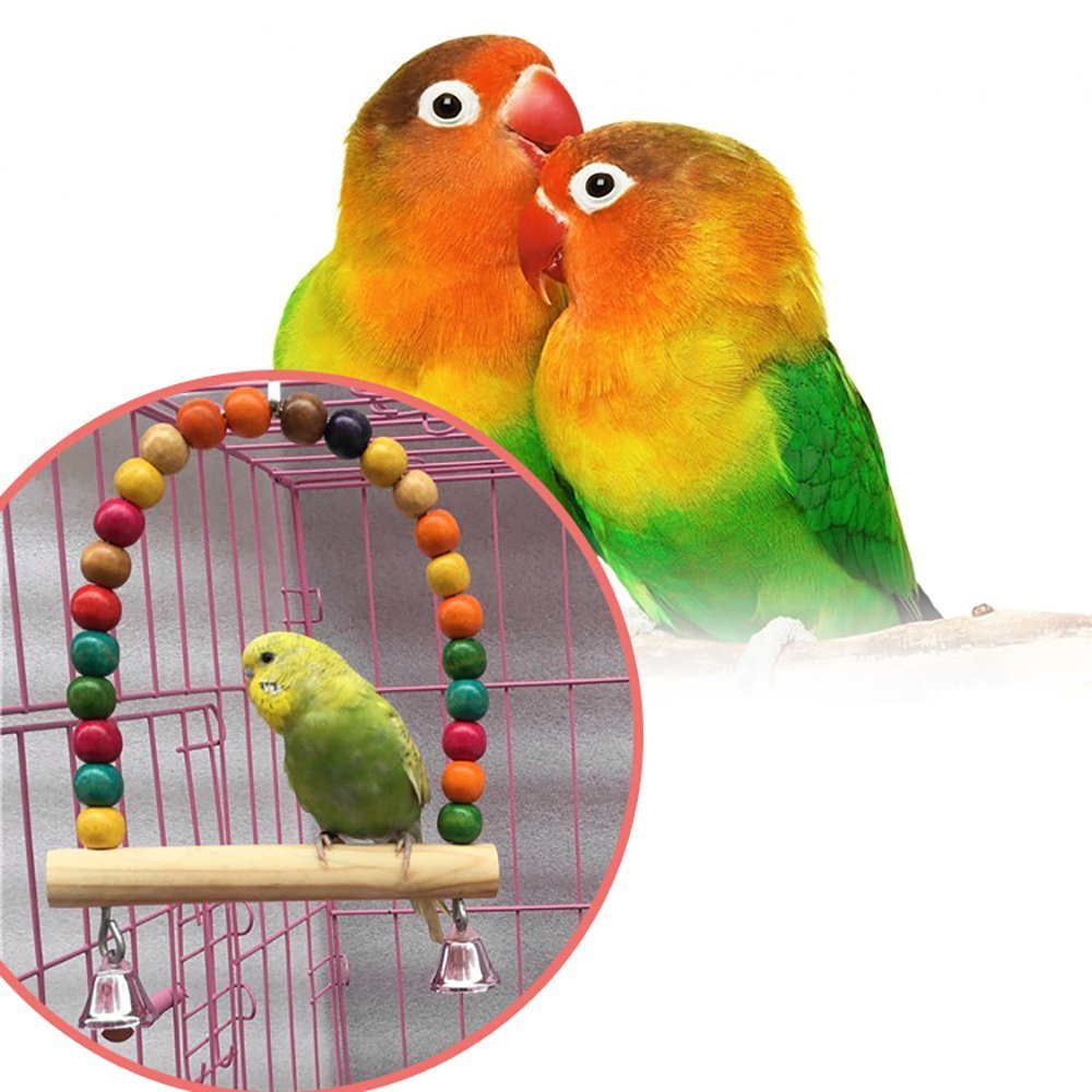 PETS EMPIRE Wooden Colorful Beads Bell Bird Swing Toys