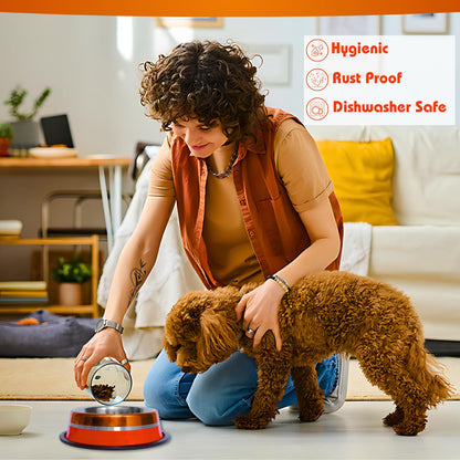 Pets Empire Stainless Steel Pets Bowl (700ml x 2, Orange & Red)
