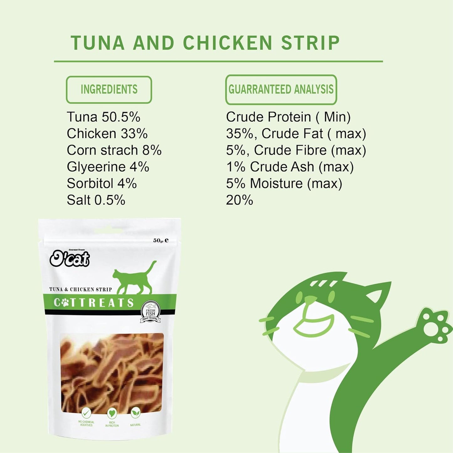 O'Cat Combo Of Salmon & Chicken Strip, Cod Fish Chip and Tuna & Chicken Strip Healthy Cat Treat 50g