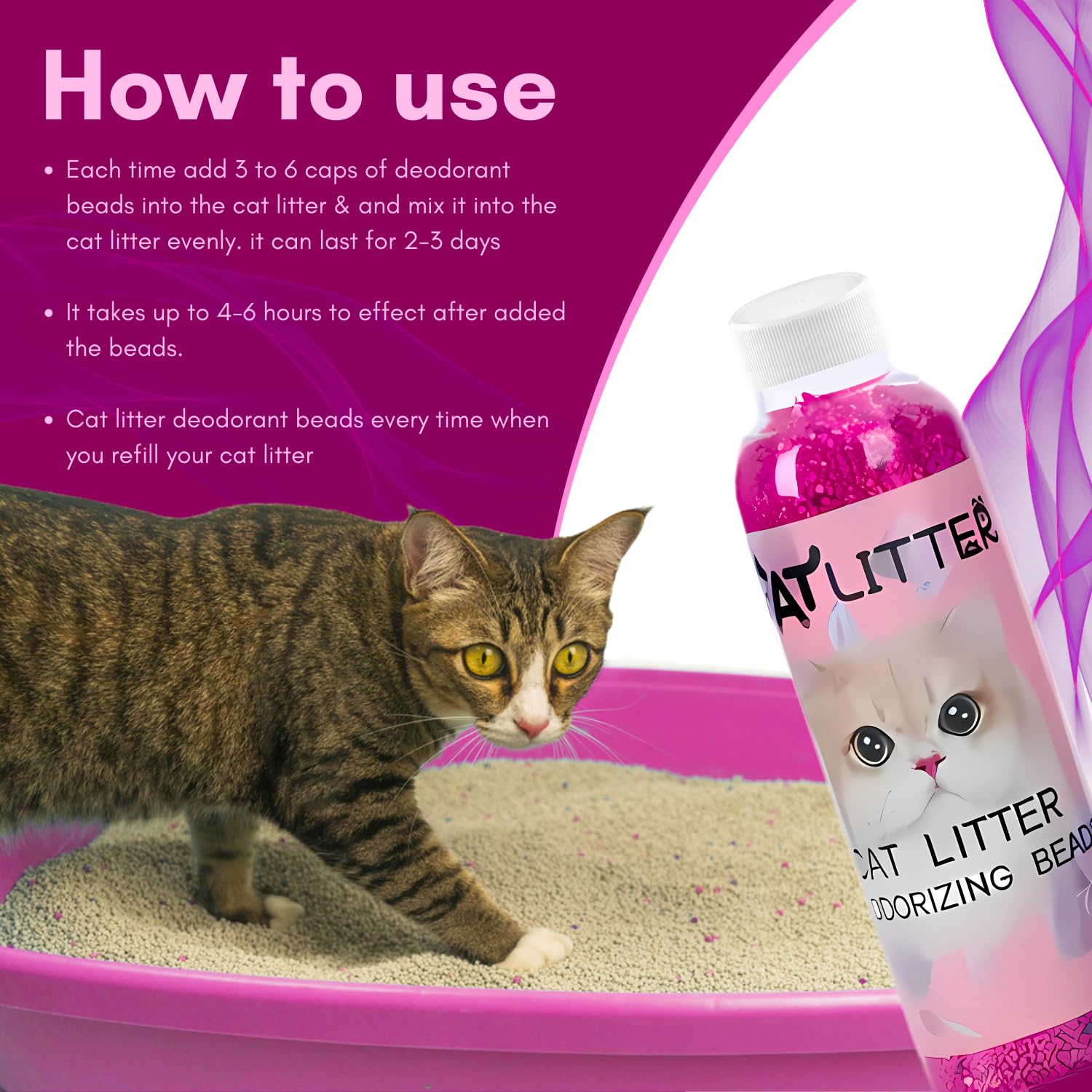 Pets Empire Cat Litter Deodorizing Beads 250ml, with Rose Fragrance (Pack of 2)