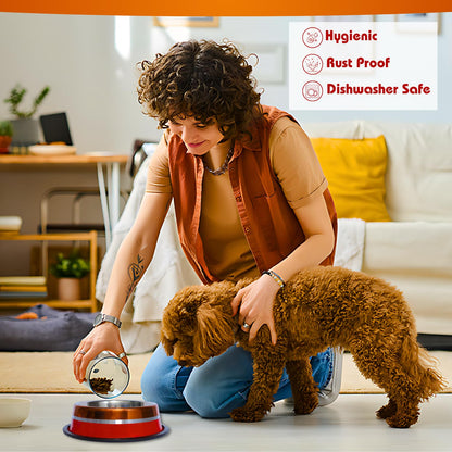 Pets Empire Stainless Steel Pets Bowl (700ml x 2, Pink & Red)