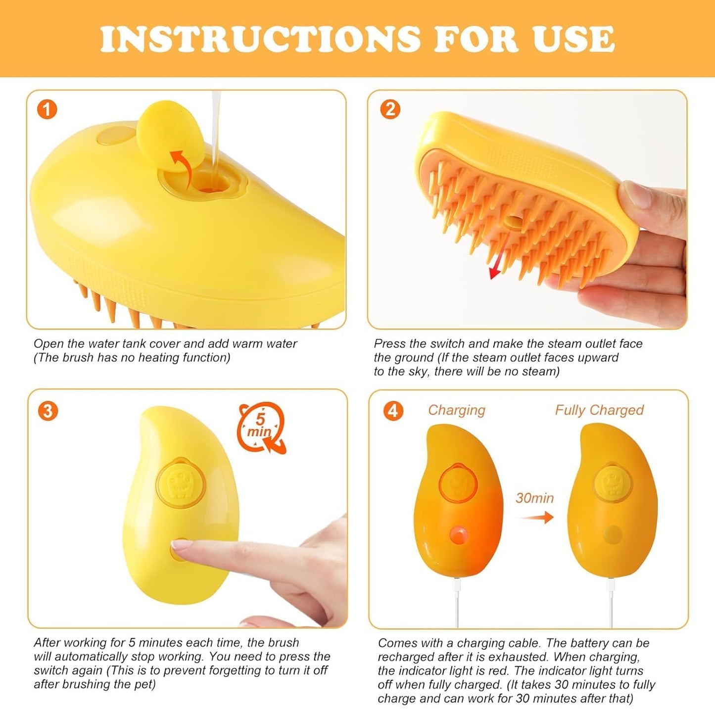 Pets Empire 3 in 1 Steam Pet Brush for Dogs & Cats