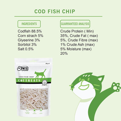 O'Cat Combo Of Salmon & Chicken Strip, Cod Fish Chip and Tuna & Chicken Strip Healthy Cat Treat 50g
