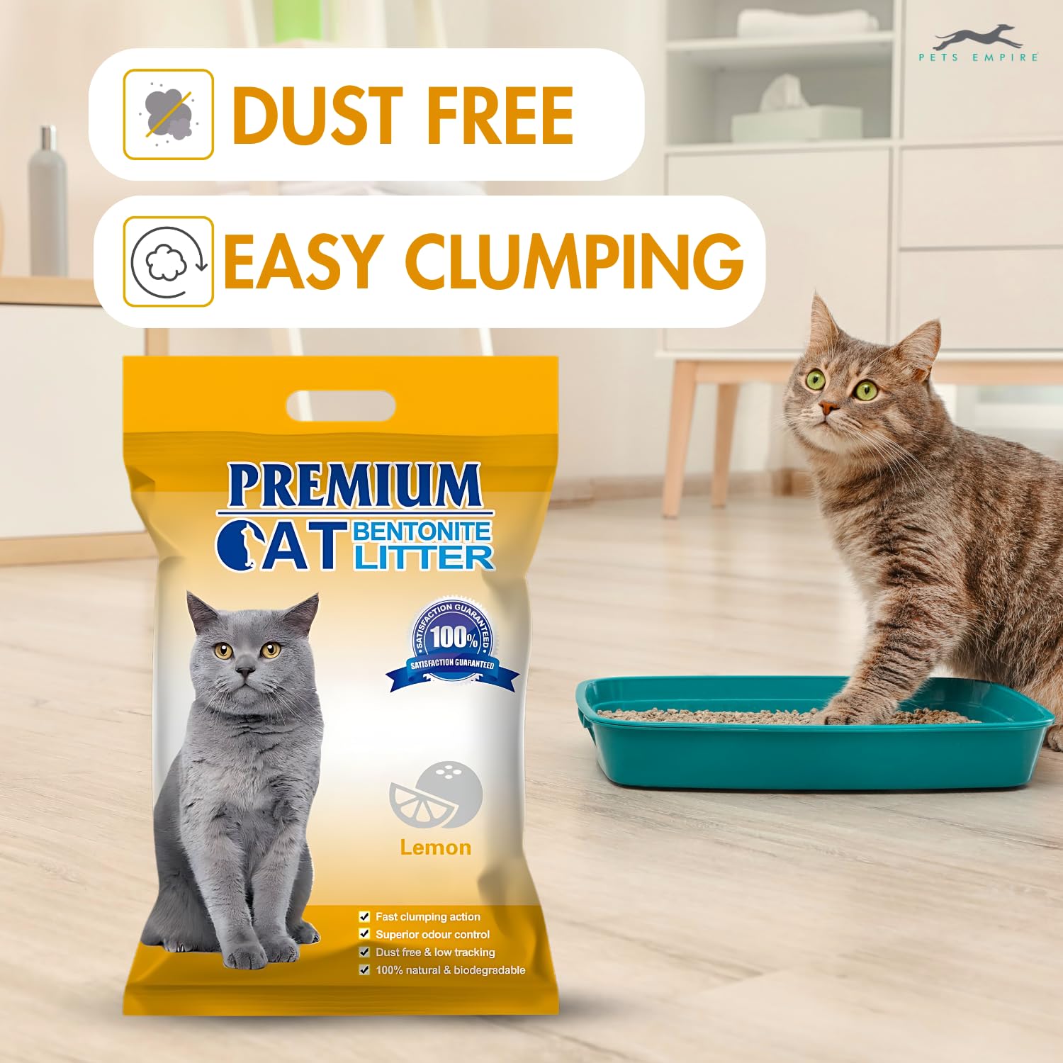 Pets Empire Premium Bentonite Cat Litter Lemon Fragrance (5L/4kg)