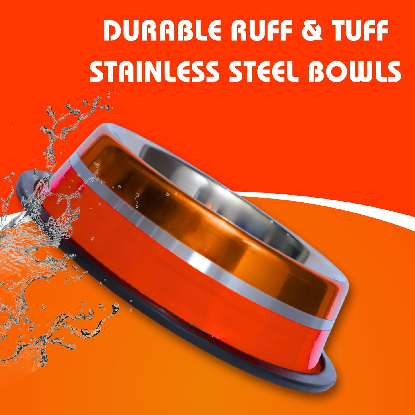 Pets Empire Stainless Steel Pets Bowl (700ml x 2, Orange & Red)