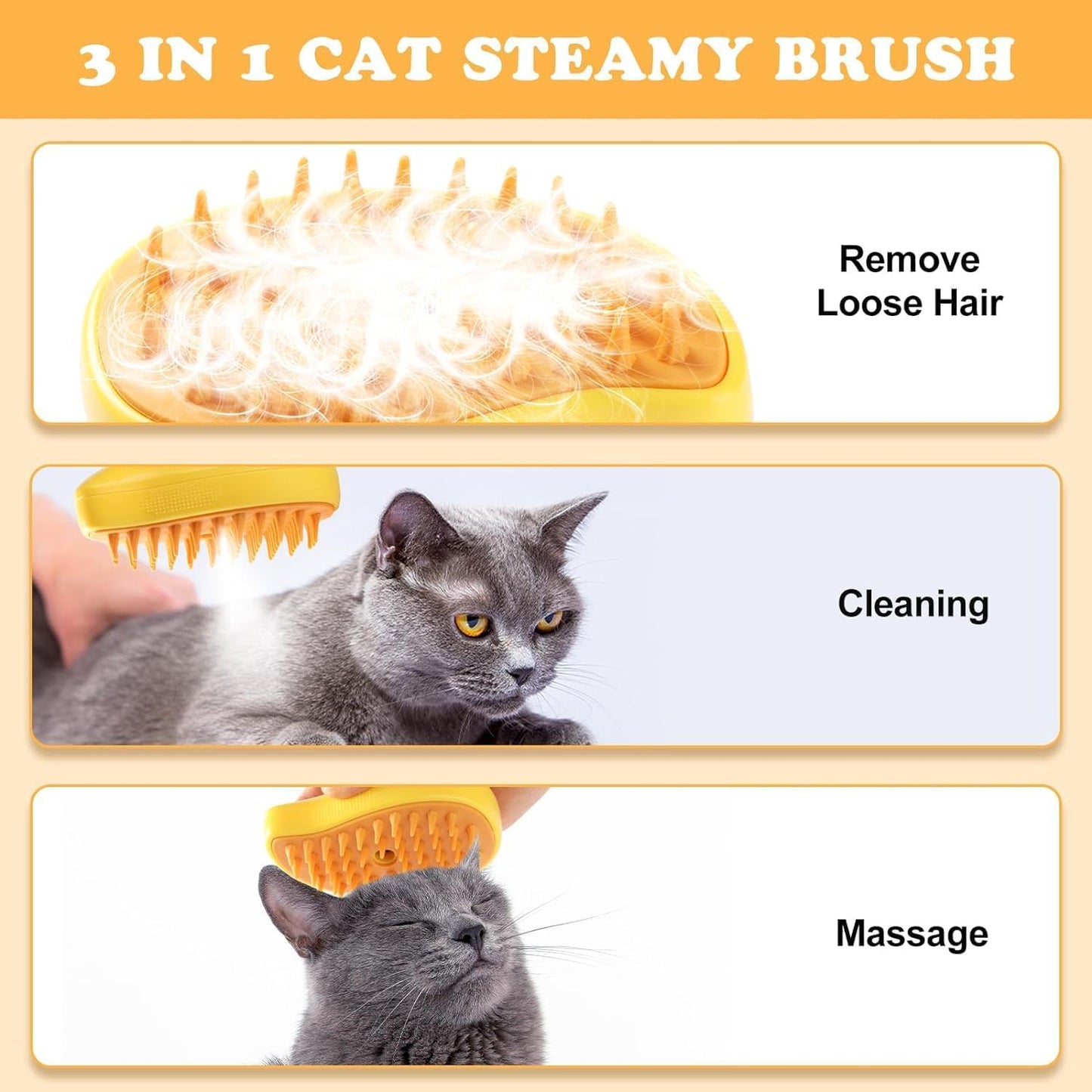Pets Empire 3 in 1 Steam Pet Brush for Dogs & Cats