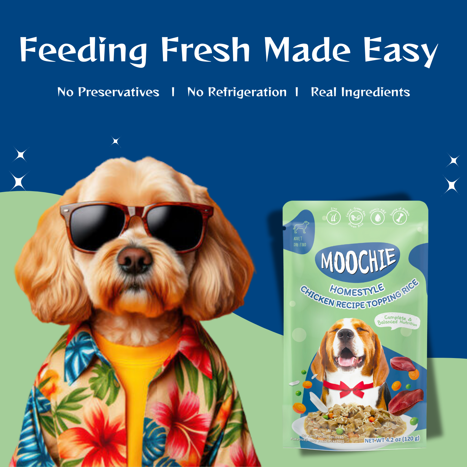 Moochie Chicken Recipe Topping Rice for Dogs – 120g | Healthy HomeStyle Meal